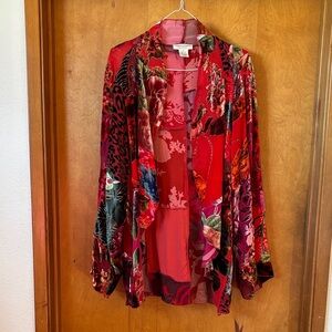 Vibrant Floral Velvet Kimono Cardigan